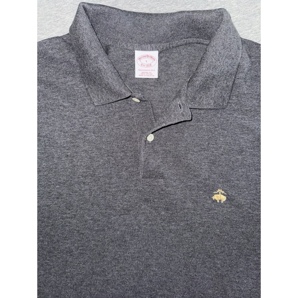Brooks Brothers 1818 Men Polo Charcoal Gray Original Fit Short Sleeve Size Large